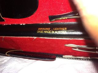Antique Vintage Men ' s Leather Travel Grooming Kit.  Retro Austria Manicure Brush 6