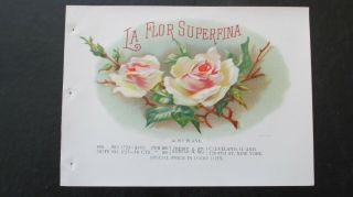 Vintage La Flor Superfina Inner Cigar Label Salesman Sample