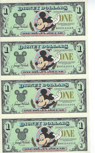 Disneyland Disney World 1 Dollar 1998 " D " Sheet Of 5 Notes Unc