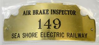 Air Brake Inspector 149 Sea Shore Electric Railway Brass Hat Cap Badge Vtg Nos