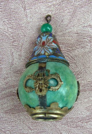 Antique/vintage Asian Jade,  Silver And Cloisonne Dragon Perfume/snuff Bottle