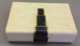 Maitland Smith Ltd Box Trinket Marble White Blue Wood Lining