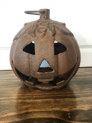 Heavy Cast Iron Double Sided Jack O Lantern Halloween Pumpkin Tea Light Holder 7