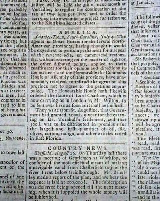 Early Charleston Sc Pre Revolutionary War Tensions Re.  Politics 1769 Newspaper