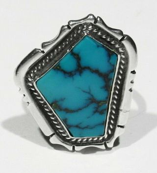 Big Old 70s Signed Navajo 925 Silver Spiderweb Burnham Godber Turquoise Ring 8.  5