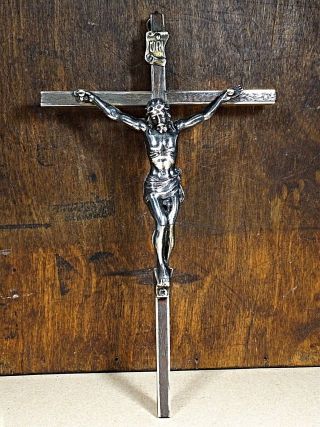 Antique Wall Crucifix Religious Cross Jesus Christ In Brass And Wood