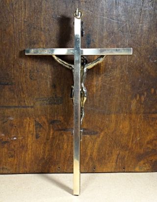 Antique Wall Crucifix Religious Cross Jesus Christ in Brass and Wood 2