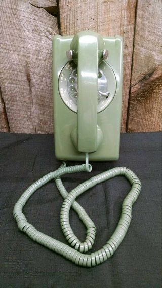 Vintage Bell System Western Electric Avocado Green Rotary Dial Wall Telephone