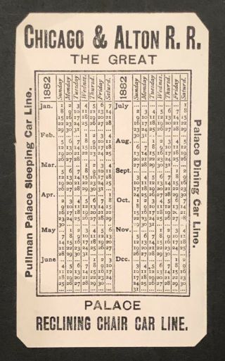 Antique 1882 Chicago & Alton Railroad (c & A R.  R. ) Calendar Trade Card