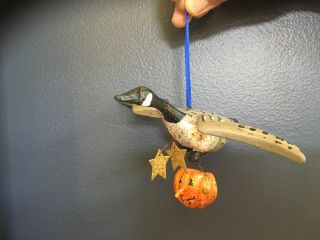 House Of Hatten Halloween Folk Art Bird Carrying A Pumpkin Ornament,  2003