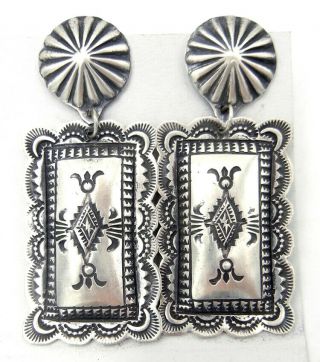 Navajo Vince Platero Hand Stamped Brushed Sterling Silver Earrings