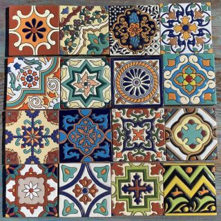 16 Talavera Mexican Pottery Tile 6 " Classic Hi Relief Santa Barbara Assortment