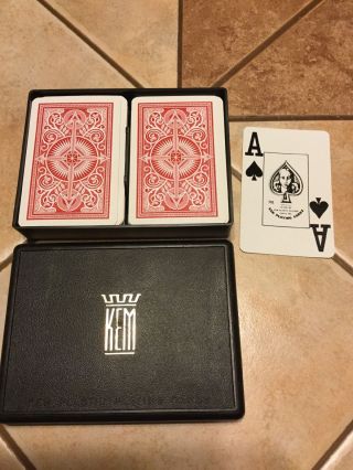 Vintage Kem Plastic Playing Cards In Case 2 Red Arrow Decks 1935