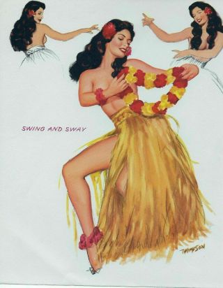 1950s Pin Up Girl Lithograph By Thompson Swing Sway Hula Girl 401