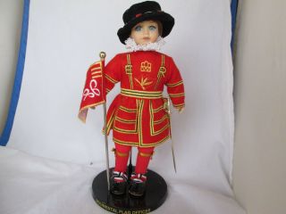 Rare British Regimental Flag Officer 11 1/2 " Doll With Flag & Stand Beefeater