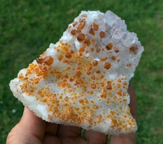 Orange Iron Oxide on Smoky Quartz Crystal Points Diamond Hill South Carolina 3