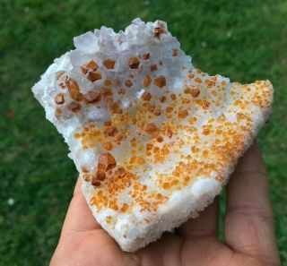 Orange Iron Oxide on Smoky Quartz Crystal Points Diamond Hill South Carolina 4