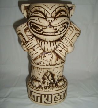 Tikicat Aloha Tiki Mug By Tiki Farm Limited Edition Brown Wiped Glaze Carpenter