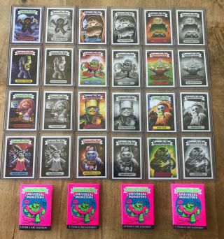 2019 Sdcc Gpk Complete 24 Set Garbage Pail Kids Universal Monsters W/4 Wrappers