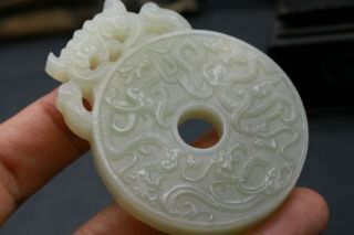 Royal Chinese Hetian Jade Flying Dragon Totem Bi Pei Pendant Carving