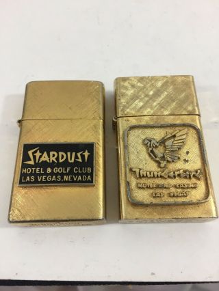 2 14k Gold Plated Pocket Lighters Stardust Hotel & Thunderbird Casino Las Vegas