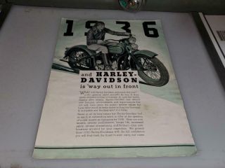 1936 Harley Davidson Motorcycle Mag Pullout 1936 Rare