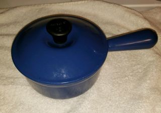 Vintage Le Creuset No.  14 Blue Saucepan Pot With Lid Enamel Cast Iron France