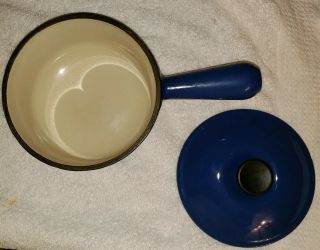 Vintage Le Creuset No.  14 Blue Saucepan Pot with Lid Enamel Cast Iron France 2