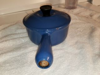 Vintage Le Creuset No.  14 Blue Saucepan Pot with Lid Enamel Cast Iron France 4