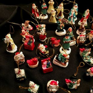 Vintage Miniature 46 Hanging Christmas Ornaments Hand Painted Polystone