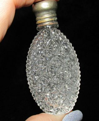 Vintage Miniature Cut Glass Perfume Bottle With Silver Tone Metal Screw - On Lid