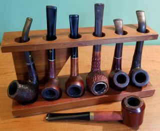Vintage Tobacco Pipe Holder Stand W/ 7 Pipes Medico,  Dr.  Grabow,  Kbb,  Wdc Milano