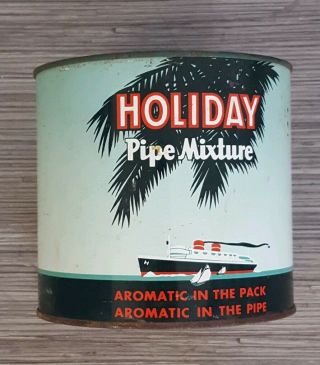 Antique Vintage Holiday Pipe Mixture Tobacco Canister Advertising Tin Steam Ship