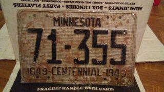 License Plate Minnesota State Tag Centennial 1949 Waffle Aluminum