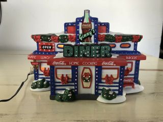 Vintage Fiber Optic Coca - Cola Christmas Village Ginny’s Diner Minor Paint Loss