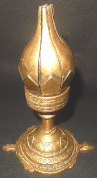 Tibetan Brass Turtle Base Lotus Incense Burner Candle Stand Oil Lamp 6 " Golden