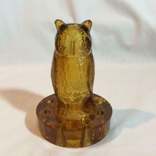 Vintage Amber Glass Flower Frog Owl Shape