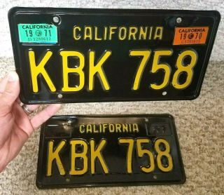 1963 California Passenger License Plates - Pair - 1970 & 1971 Tags - - Kbk 758