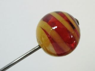 Antique Hatpin Amber Striped Art Glass Ball