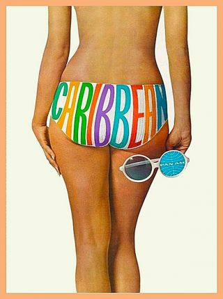 Caribbean Pan Am Bikini Vintage Airline Travel Advertisement Art Poster Print