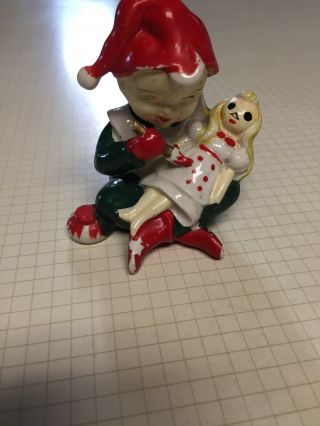 Vintage Pixie Elf Sprite Christmas Figurine with Doll Toy Shop Japan red green 2