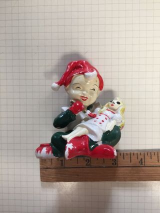 Vintage Pixie Elf Sprite Christmas Figurine with Doll Toy Shop Japan red green 6