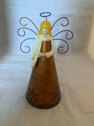 Rustic Tin Angel Tree Topper Country Christmas Farm House Decor 9 - 1/2 " Tall
