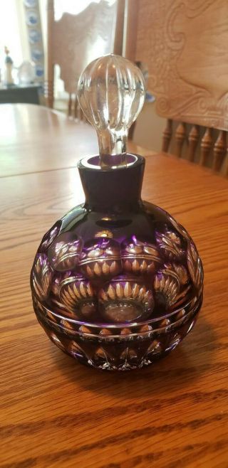 Fabulous Purple Glass Cut Crystal Heavy Perfume Bottle With Stopper