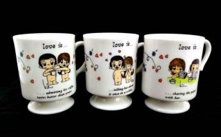 Vintages Love Is.  Footed Mugs Set Of 3 Telling Her About It,  1972