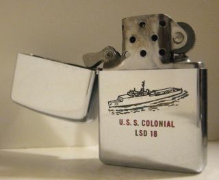 1967 US NAVY ZIPPO USS COLONIAL LSD - 18 DOCK LANDING SHIP VIETNAM SERVICE jg 8