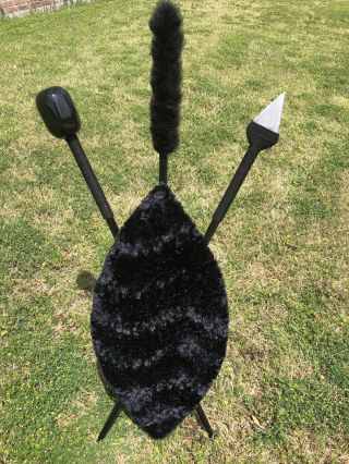 Black Handcrafted African Shield And Spear