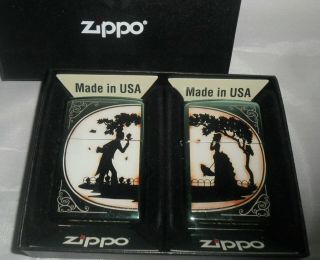 2 Unfired Zippo Lighters,  Dated 2014 Victorian Silhouettes