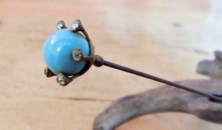 Pretty Victorian/edwardian Hat Pin With Turquoise Ball And Clear Sparkly Stones