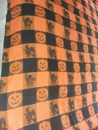 Vintage Avon Cotton Halloween Tablecloth Jack O Lantern Pumpkin Cat Witch